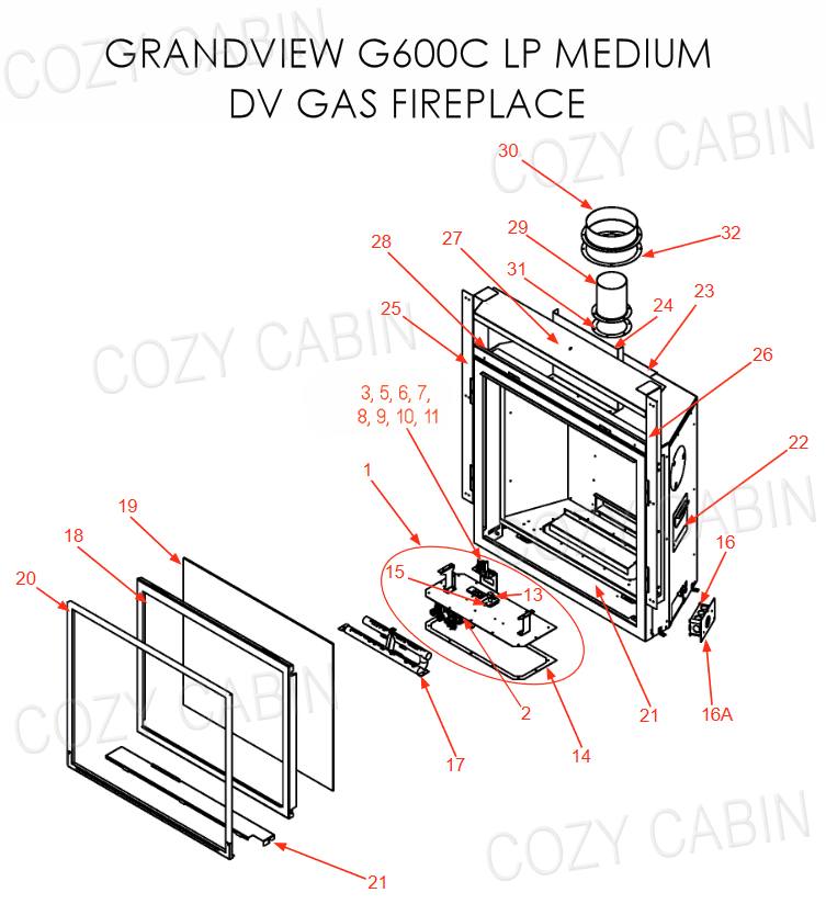 Grandview Medium Direct Vent LP Gas Fireplace (G600C LP) #G600C-LP